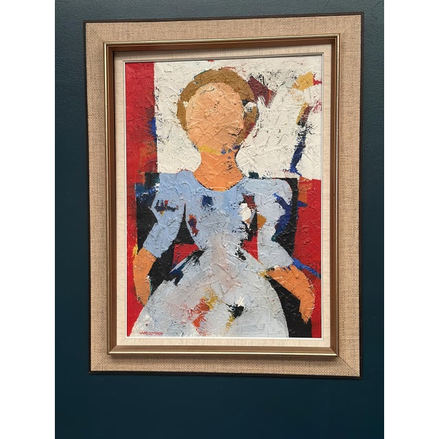 Original Swedish Oil on Canvas – “Girl in Light Blue Dress” by Hans Osswald – Signed – Vintage & Framed – 89 × 69 cm (35"...