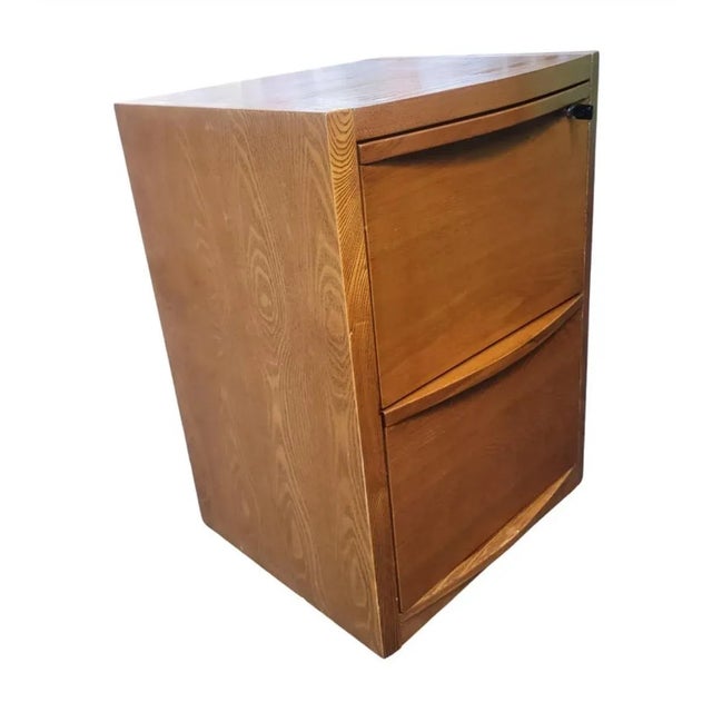 Mid-Century Modern Solid Oak Two-Drawer Locking Filing Cabinet For Sale - Image 3 of 9