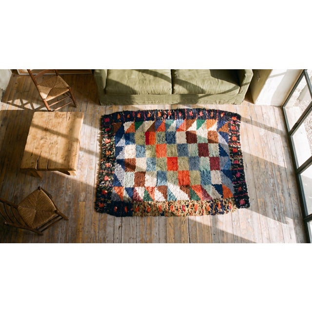 1890s Multicolor Geometric Antique American Hooked Rug 2'10" X 3'8" Knotted Wool Carpet For Sale - Image 14 of 14