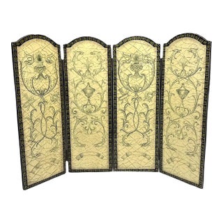 Royal Doulton Lacquer 4 Panel Folding Cream Table / Wall Screen, Hand Painted in the Florentine Grisaille Style For Sale