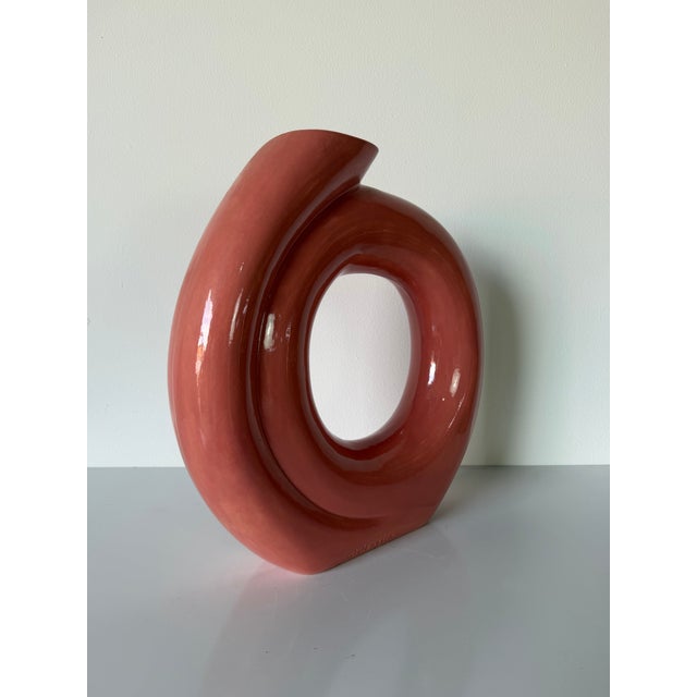 1980s 1980s Postmodern Sculptural Coral Pink Glazed Ceramic Vase by Jessica For Sale - Image 5 of 12