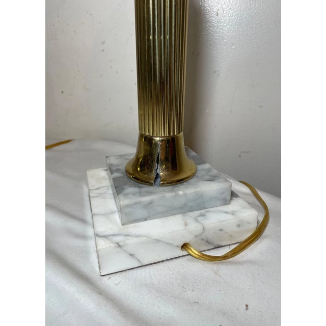 Pair of Tall Vintage Brass Crystal Marble Electric Parlor Table Lamps Antique For Sale - Image 12 of 12