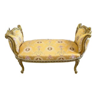 Baroque Style Yellow Tufted Bench For Sale