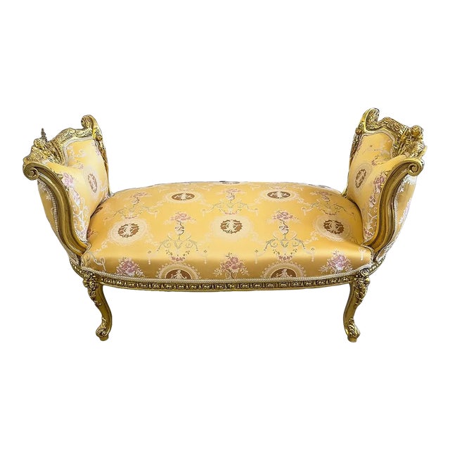 Baroque Style Yellow Tufted Bench For Sale