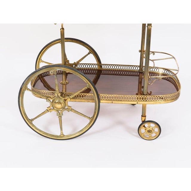 Mid-Century French Walnut and Brass Galleried Drinks Trolley, 1950s For Sale - Image 9 of 18