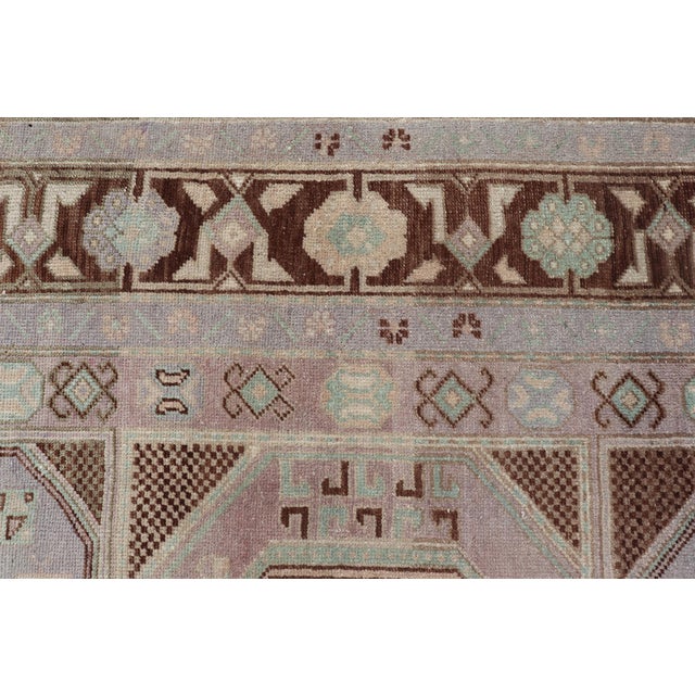 Vintage Turkish Oushak Rug With Tribal Geometric Medallions in Light Lavender For Sale - Image 10 of 16