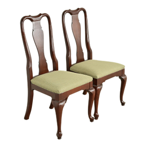 Ethan Allen Queen Anne Carved Cherry Wood Side Chairs or Dining Chairs, Pair