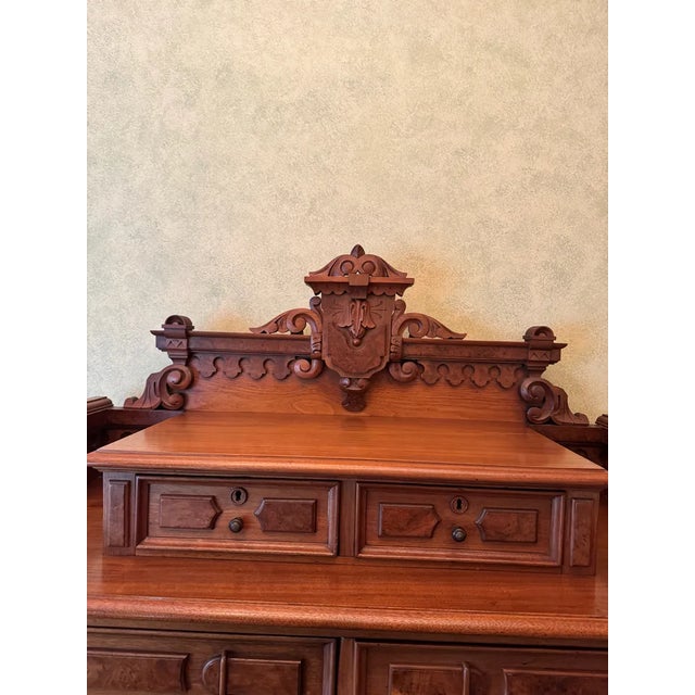 Wood Antique American Burl Walnut Lock Side Eastlake Highboy Chest of Drawers 1870 For Sale - Image 7 of 9