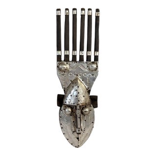 Vintage African Bamana Ntomo Marka Mask W/ Aluminum 17" H For Sale