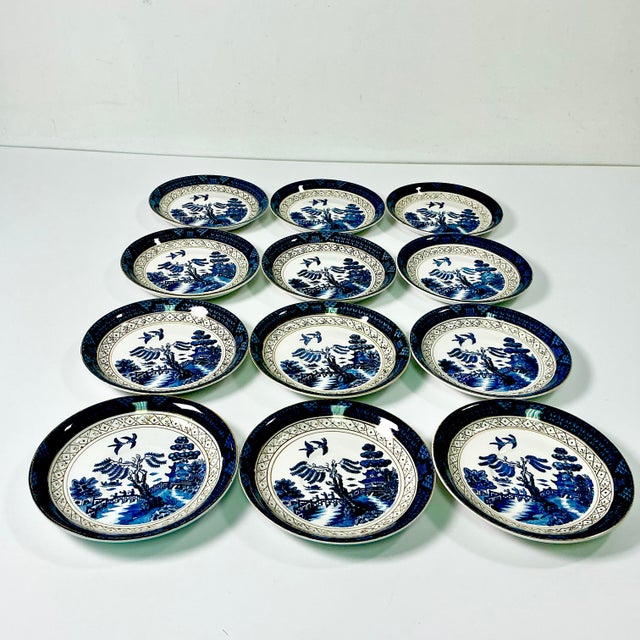 Ceramic 1940s Vintage Japanese Chinoiserie Hollywood Regency Blue Willow Small Plates - Set of 12 For Sale - Image 7 of 13
