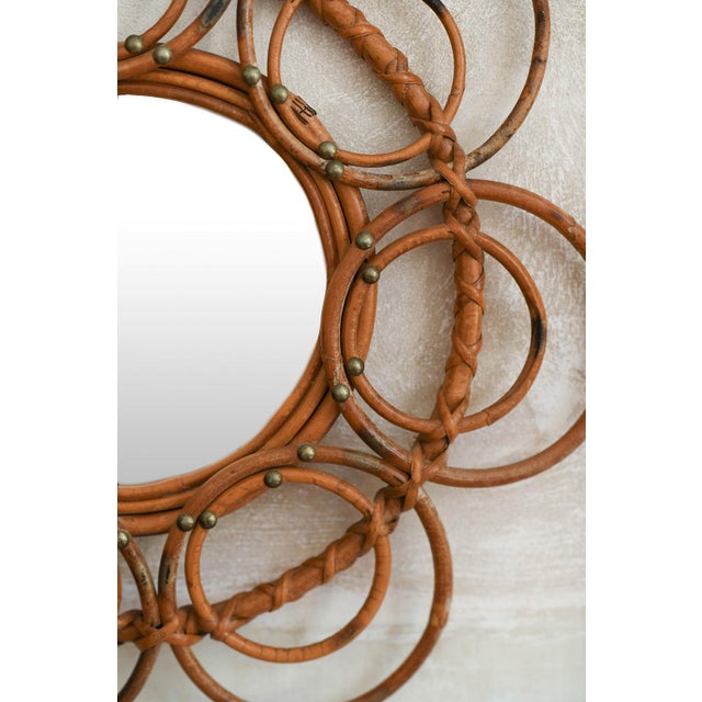 French Riviera Flower Rattan Sunburst Mirror, 1960s For Sale - Image 3 of 4