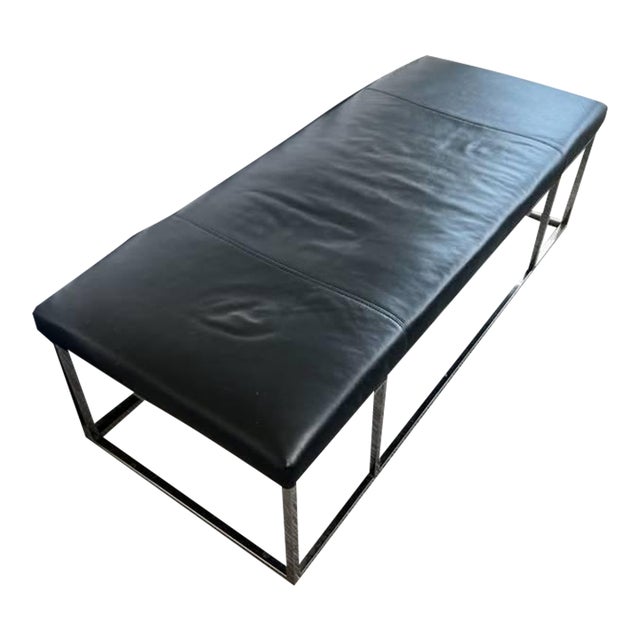 Mitchell Gold + Bob Williams Major Black Leather Bench Ottoman For Sale