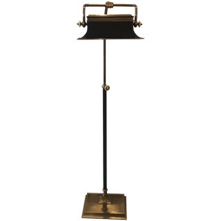 Mid-Century Modern Patinated Brass and Tole Chapman Floor Lamp For Sale