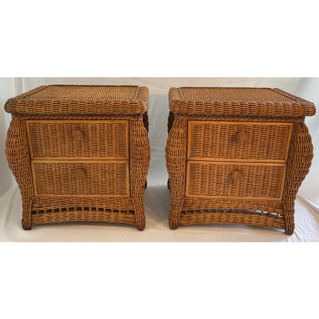 Pair of Wicker/Rattan Chest of Drawers, Hollywood Regency Style Nightstands For Sale - Image 10 of 10