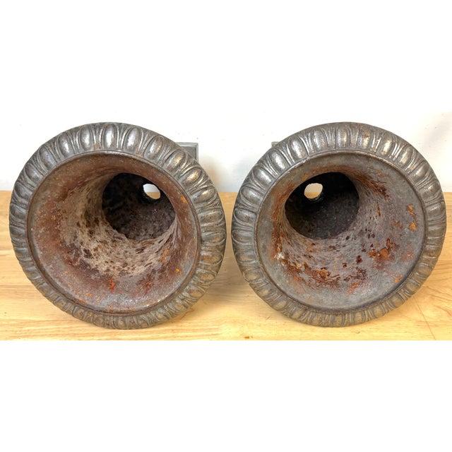 Pair of English Regency Silvered Cast Iron Egg-and-Dart Urns, Early 19th Century For Sale - Image 12 of 12