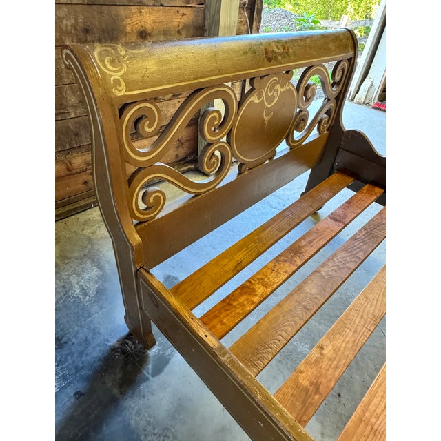 Vintage Hand-Painted Country Provincial Wooden Bed Frame For Sale - Image 4 of 13