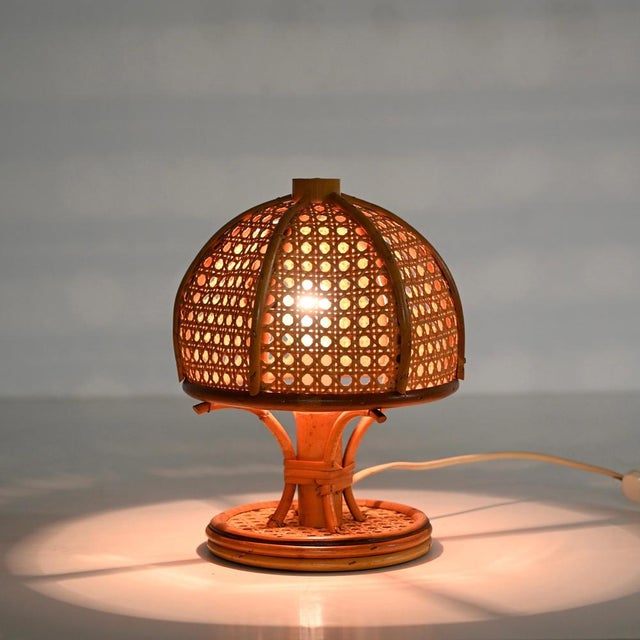 Gold Table Lamps in Rattan and Vienna Straw by Louis Sognot, Italy, 1960s, Set of 2 For Sale - Image 8 of 14
