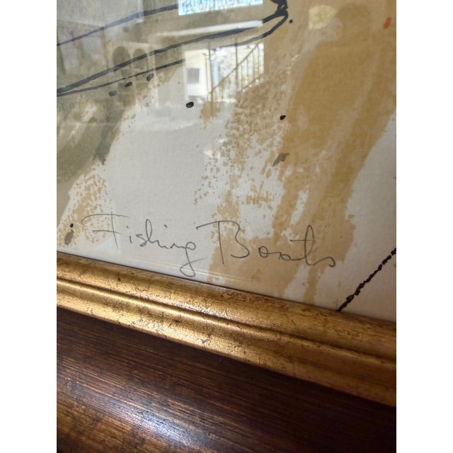 1970s 1970s “Fishing Boats” by Bruno Zupan Signed Limited Edition Lithograph 14/200 17x33 - Framed For Sale - Image 5 of 12