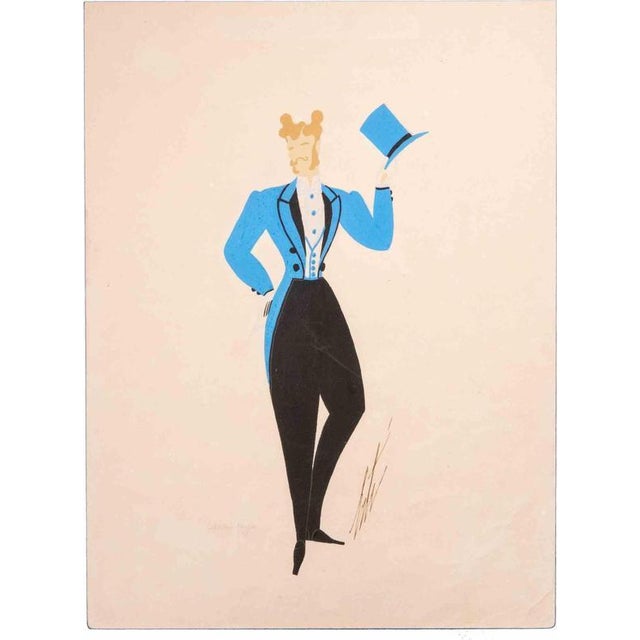 Contemporary Erté, Masc Regis, 1970s, Tempera Painting on Paper For Sale - Image 3 of 3