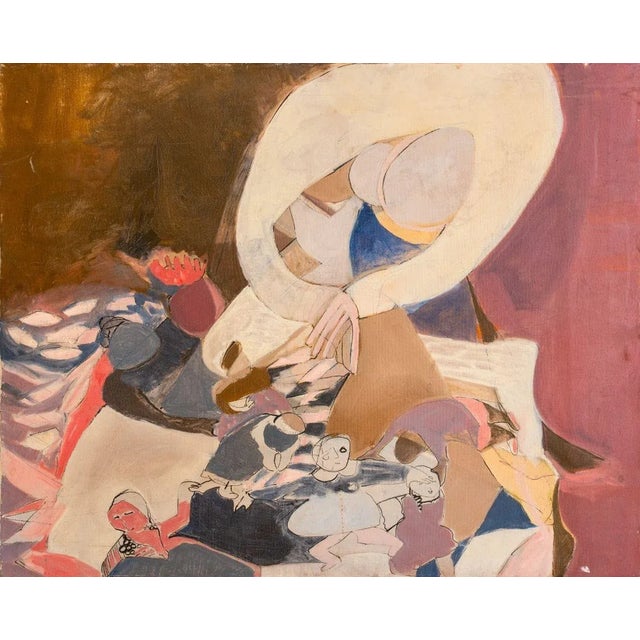 Eva Bouzard-Hui (American, 1936-2023), Abstract Figural Composition, Oil on Canvas, apparently unsigned, wood frame....