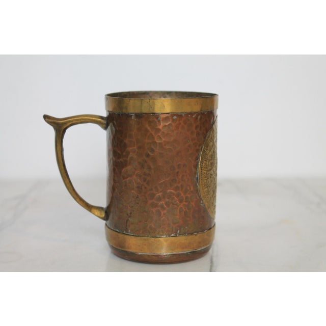 Mexican Vintage Mexican Art Hammered Copper & Brass Mayan / Aztec Calendar Mug. For Sale - Image 3 of 9