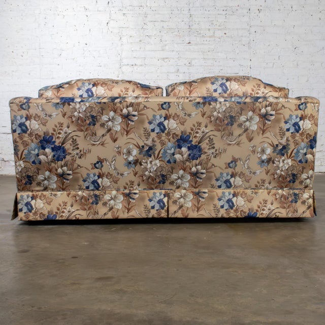 Wood Mid-20th Century Traditional Sofa or Loveseat With Floral Chintz Fabric and Front Brass Ball Casters For Sale - Image 7 of 18