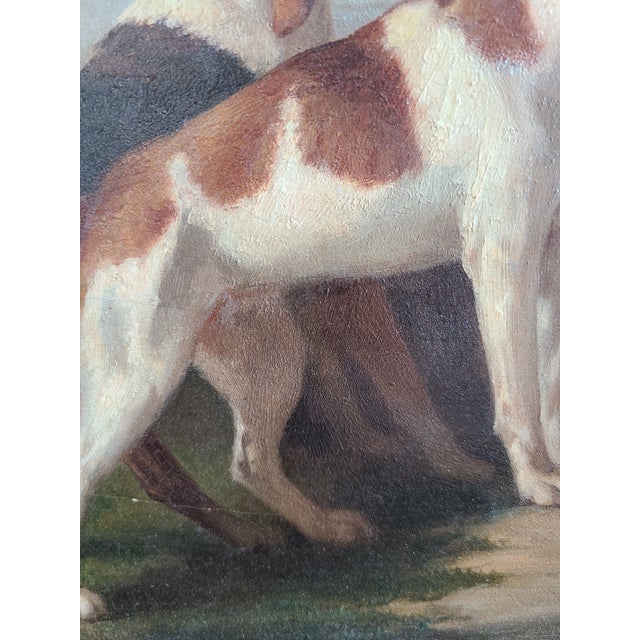 Wood Antique 19th Century Oil Painting Portrait of Two English Pointer Dogs For Sale - Image 7 of 17
