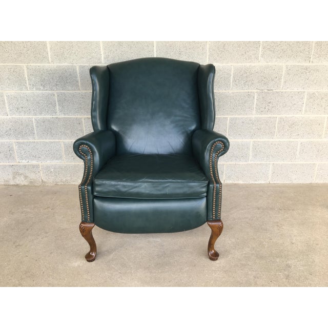 Lazy Boy Classics Wing Back Chippendale Style Dark Green Leather