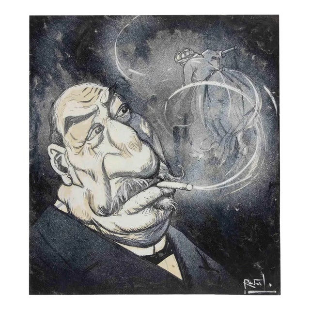 Gabriele Galantara, The Smoke Cloud (Giovanni Giolitti), Mixed Media Drawing, 1908 For Sale