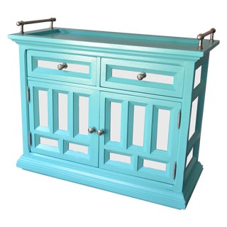 Mirrored Vintage Aqua Serving Bar Cart For Sale