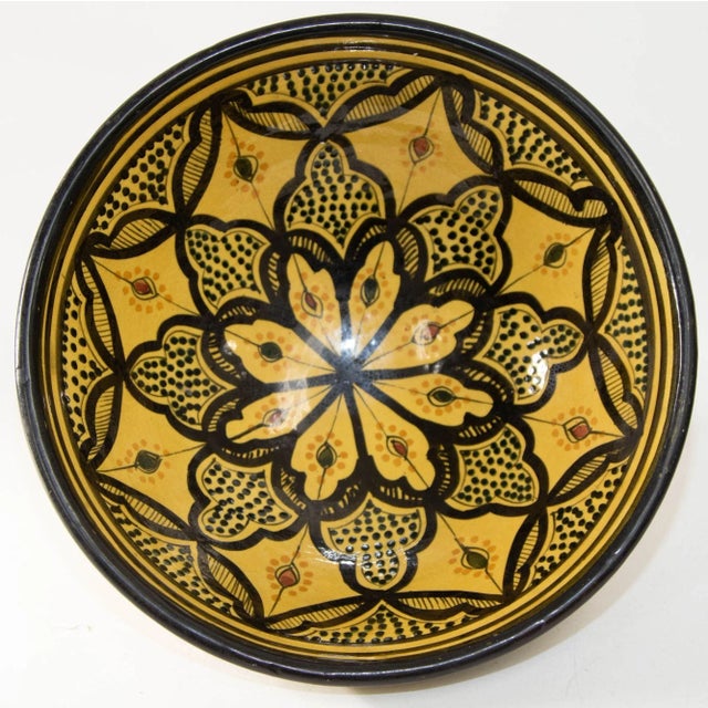 Late 20th Century Vintage Moroccan Handcrafted Ceramic Yellow Bowl For Sale - Image 5 of 12
