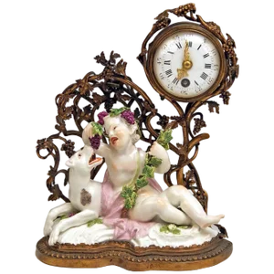 Allegory of Autumn Mantel Table Clock in Bronze and Porcelain attributed to Kaendler for Meissen, 1745