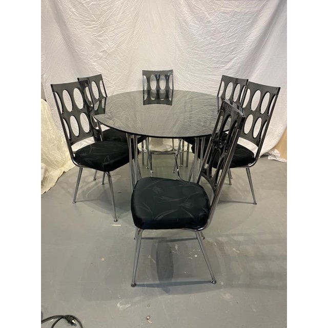 Metal 1970s Chromcraft Lucite High-Back Dining Set With 6 Chairs, Chrome Table Base and Smoked Glass Oval Top - Set of 8 For Sale - Image 7 of 12