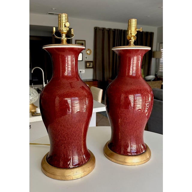 Pair 19th Century Chinese Flambe Oxblood Porcelain Table Lamps For Sale In Palm Springs - Image 6 of 18