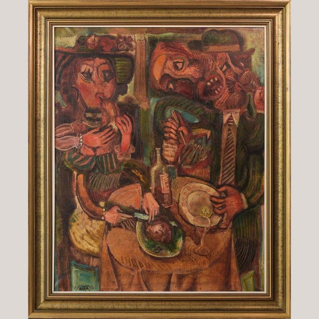 Contemporary Edmundo Iniesta, Couple at Lunch, 1972, Oil Painting on Canvas, Framed For Sale - Image 3 of 13
