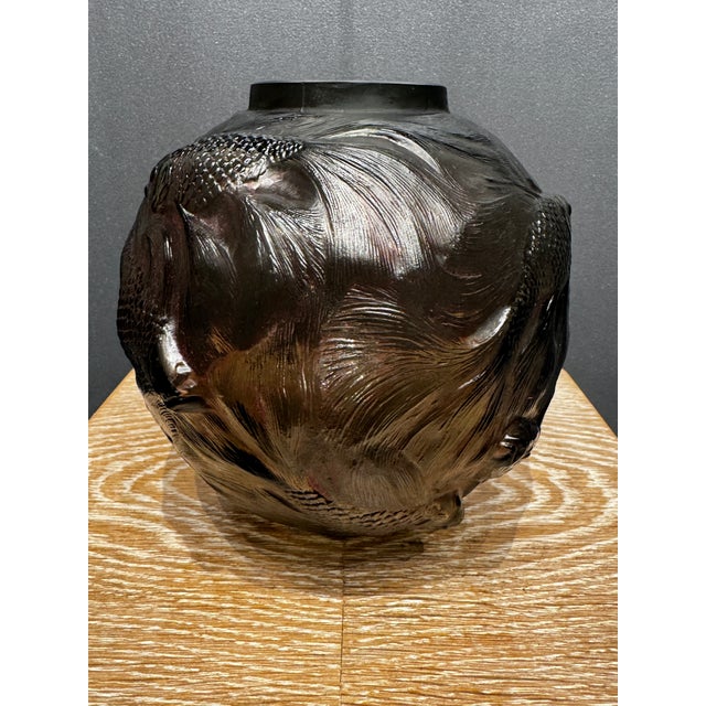 Vintage Formosa Vase in Dark Grey Glass by R. Lalique, 1926 For Sale - Image 12 of 13