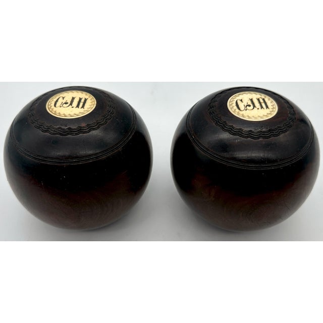Pair of 19th Century Scottish Monogramed Hardwood Lawn Balls For Sale - Image 4 of 5