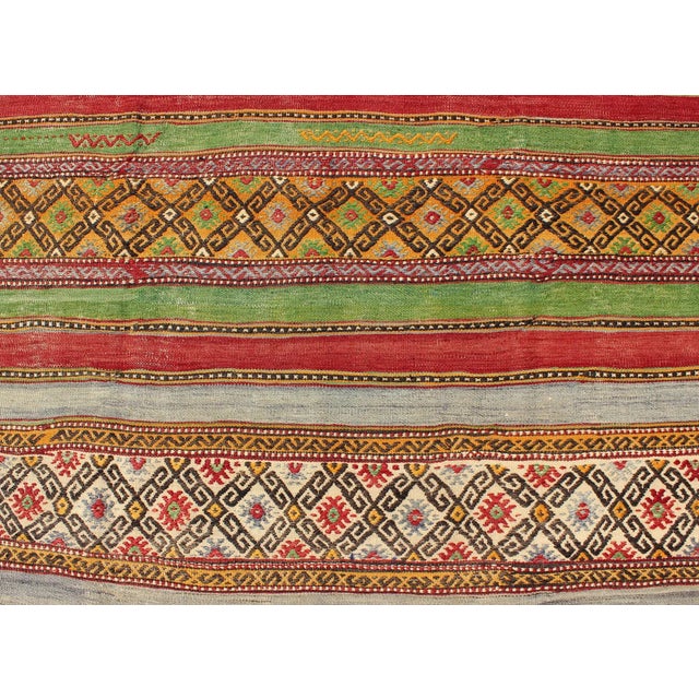 Red Fine Weave Turkish Kilim With Embroidery For Sale - Image 8 of 13