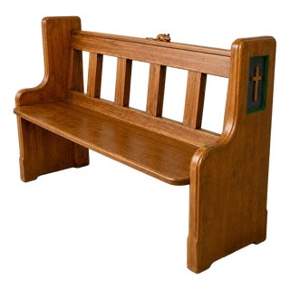 Yorkshire Oak & Pine Church Pew Bench with Hand-Carved Mouse, 1950s For Sale