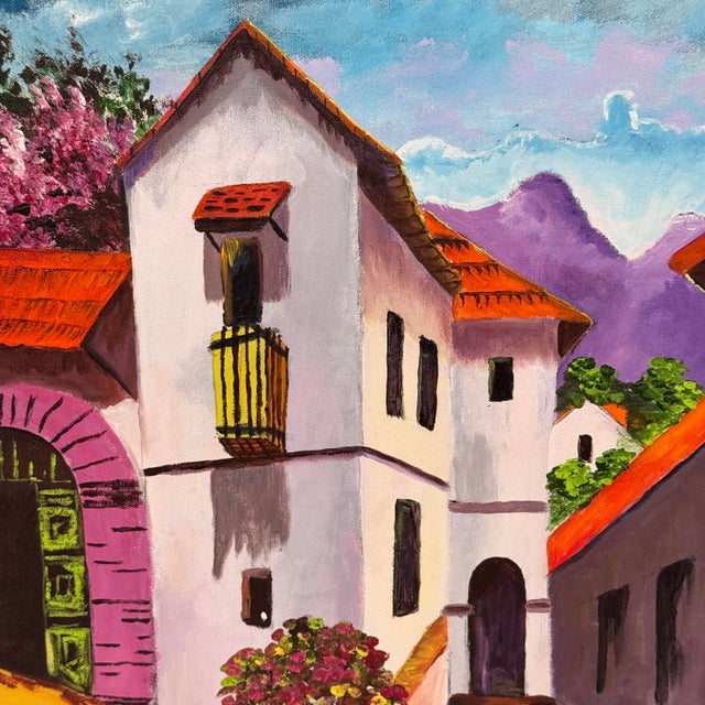 Mediterranean Original Mediterranean Village Landscape Oil Painting Signed For Sale - Image 3 of 12