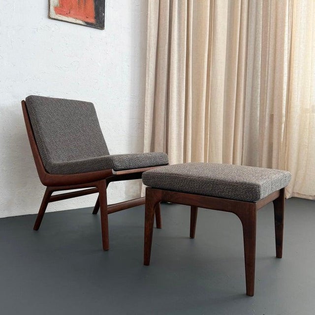 This striking Scandinavian Modern teak lounge chair and ottoman set was designed in 1959 by Norwegian furniture designer...