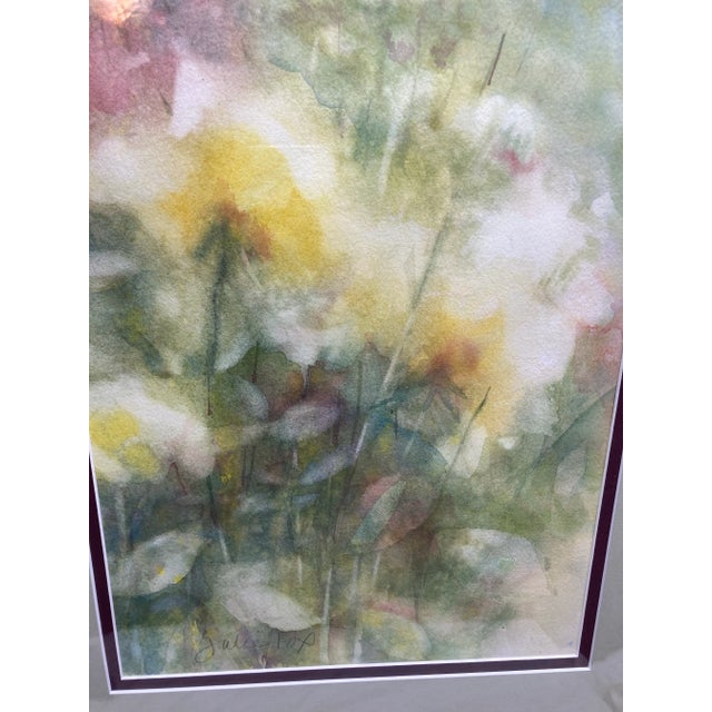Julie M Fox “Yellow Impresions” Framed Abstract Floral Original Watercolor Painting For Sale - Image 4 of 5