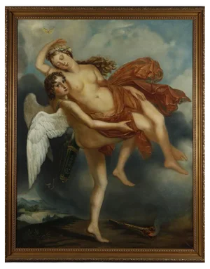French Neoclassical School Artist, Psyche and Amor, 1830, Large Oil on Canvas
