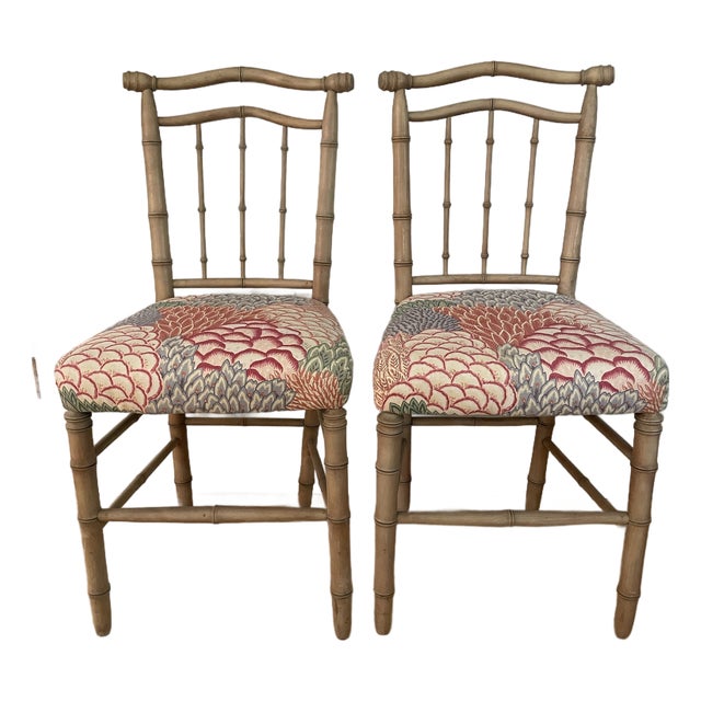 Pair of Vintage Faux Bamboo Side Chairs For Sale