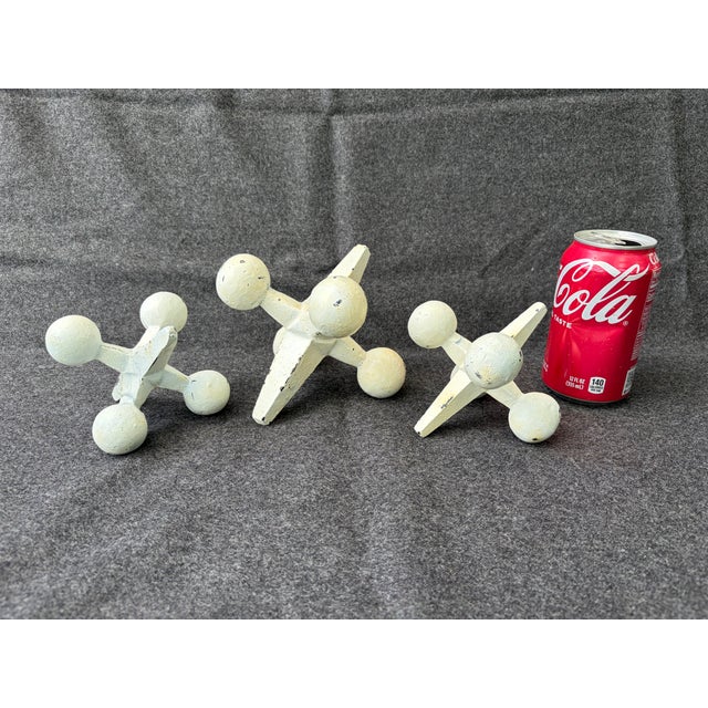 Metal 1990s Off White Cast Iron Jacks Set of 3 Decorative Objects For Sale - Image 7 of 17
