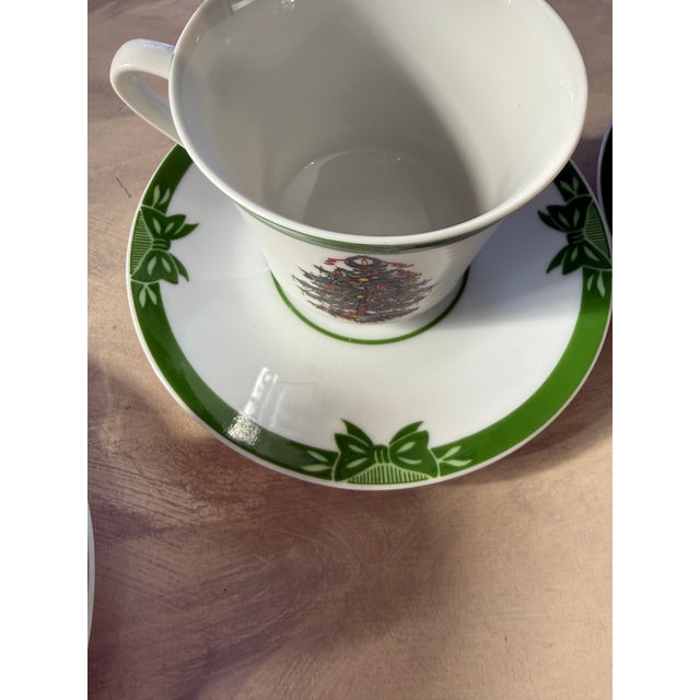 MCM Georges Briard Yule Tide Tea Cups and Saucers Vintage Christmas Tree Coffee Service - A Set of 10 For Sale - Image 9 of 12