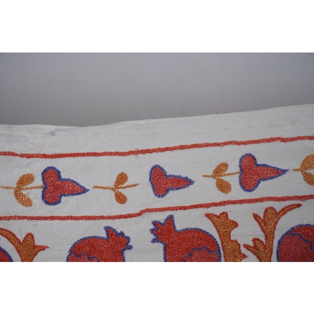 Ivory Uzbek Suzani Wall Hanging – Pomegranate Floral Embroidery Textile Art 3'3'' X 5'8'' For Sale In New York - Image 6 of 13