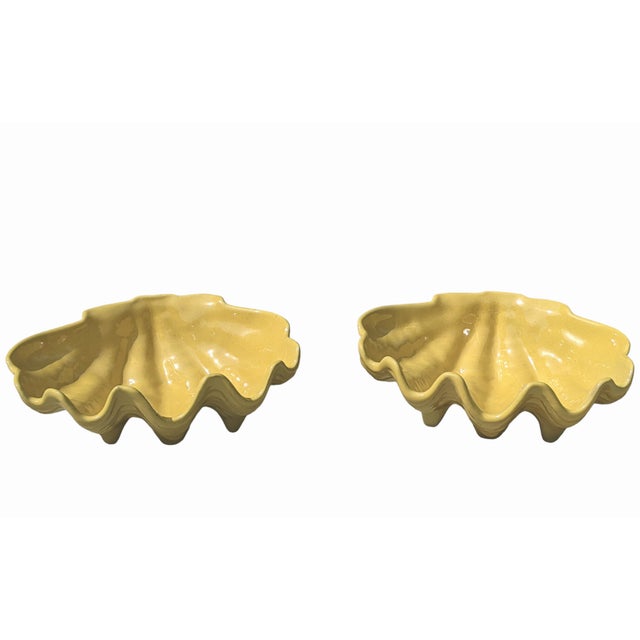 Vintage Yellow Ceramic Clam Shell Catch All Bowls - a Pair For Sale - Image 9 of 10