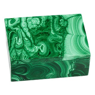 Striking Pattern Hand Polished Antique Malachite Stone Jewelry Trinket Box For Sale