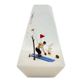 Vintage Lucite Skier Paperweight For Sale